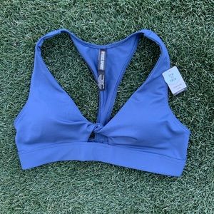 Pink Twist Front Lined Blue Sports Bra Size L